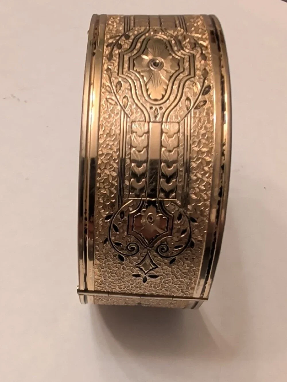 Coro Gold-Tone Floral Engraved Hinged Bangle Bracelet